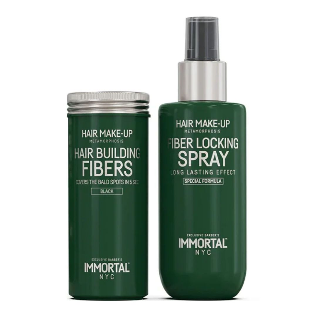 Immortal NYC Hair Building Fibers 20g & Fiber Locking Spray 150ml 2-in-1 Set - Black