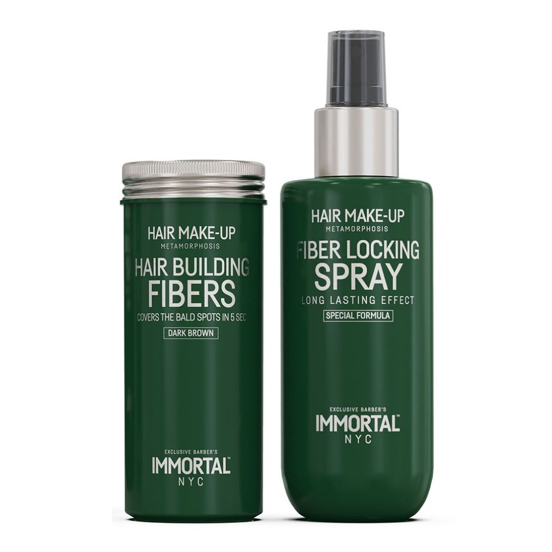 Immortal NYC Hair Building Fibers 20g & Fiber Locking Spray 150ml 2-in-1 Set - Dark Brown
